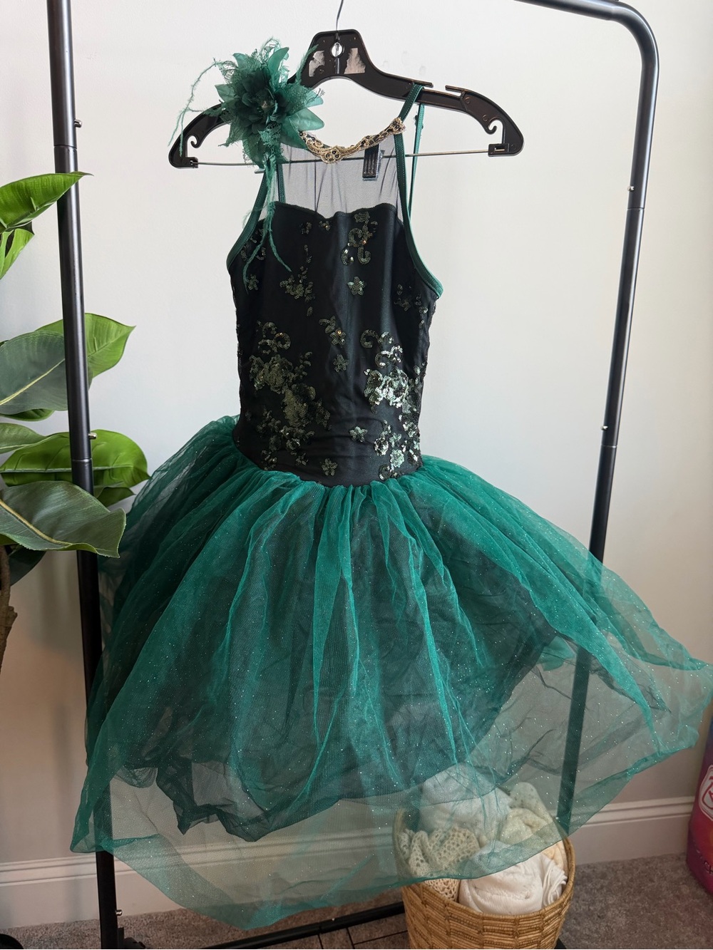 Girls Green Tulle Fairy Costume Dress with Sequin Bodice